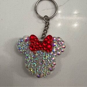 Blinged out doubled sided, Mickey and Minnie shaped keychain